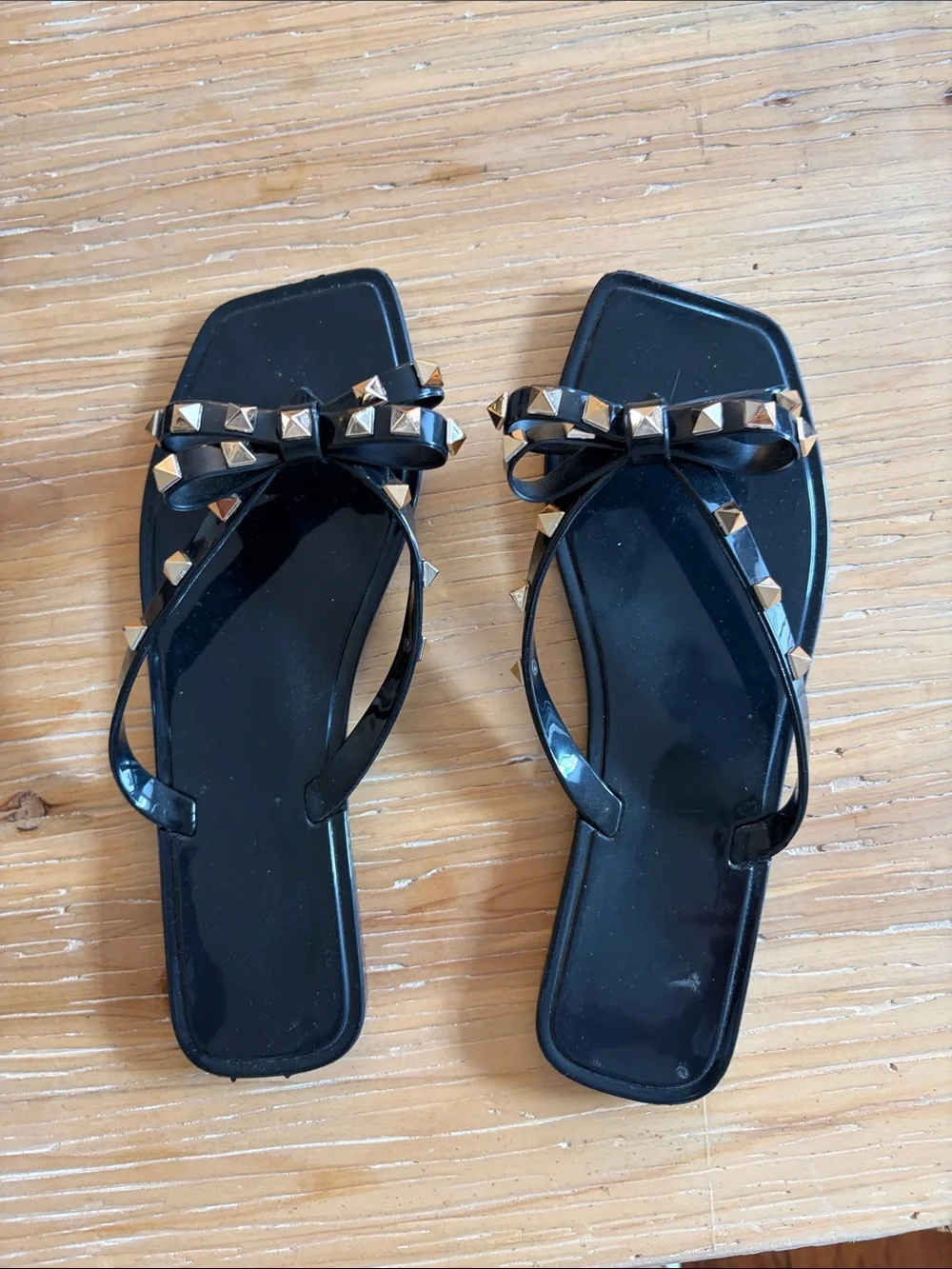 Black Bow Studded Jelly Sandals for Women